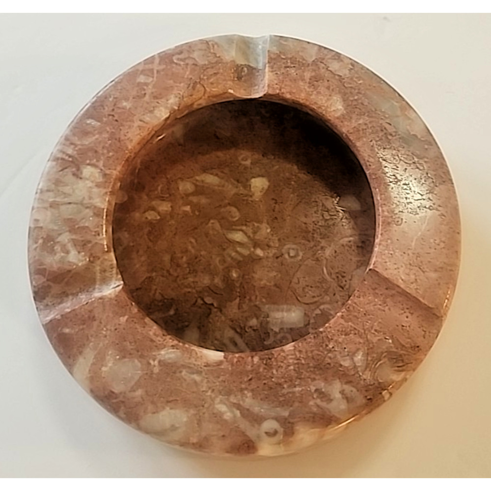 Vintage Mid-Century Pink Marble Ashtray - Italian Fossil Stone Catchall - MCM